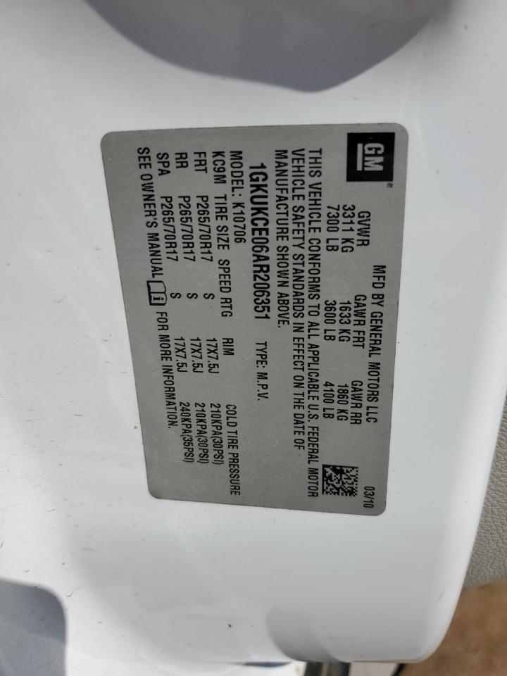2010 GMC Yukon Slt VIN: 1GKUKCE06AR206351 Lot: 84451975