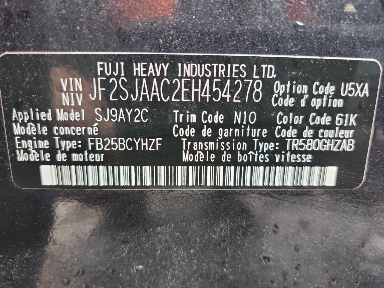 2015 Subaru Forester 2.5I VIN: JF2SJAAC2EH454278 Lot: 71424355