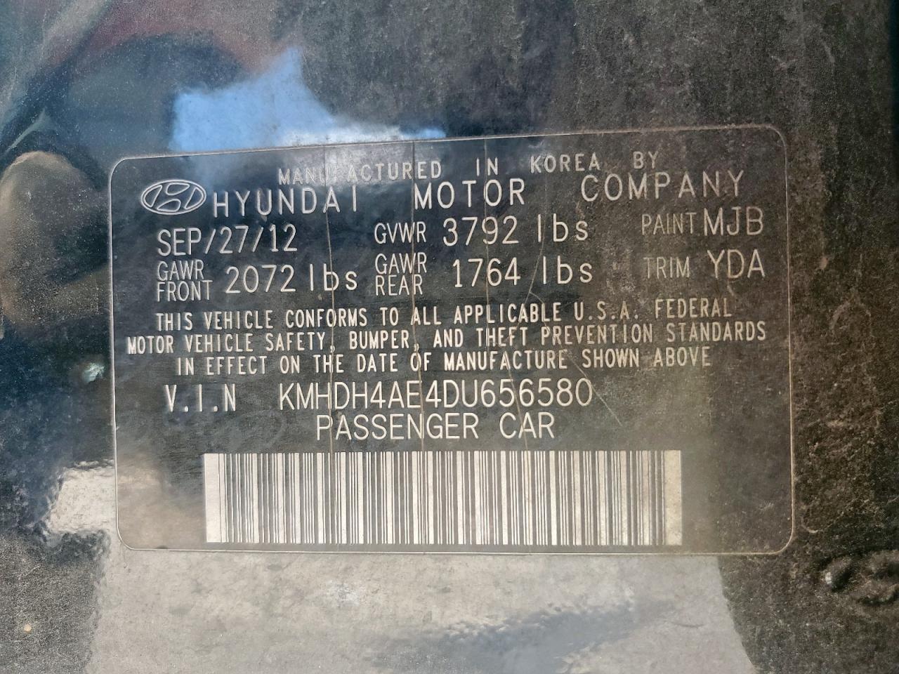 2013 Hyundai Elantra Gls VIN: KMHDH4AE4DU656580 Lot: 82117085