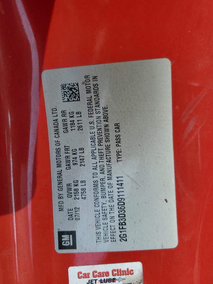 2013 Chevrolet Camaro Lt VIN: 2G1FB3D36D9111411 Lot: 80374505