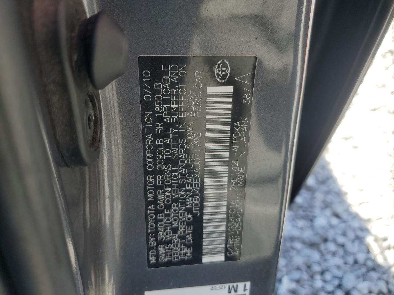 2010 Toyota Corolla Base VIN: JTDBU4EEXAJ071792 Lot: 80618785