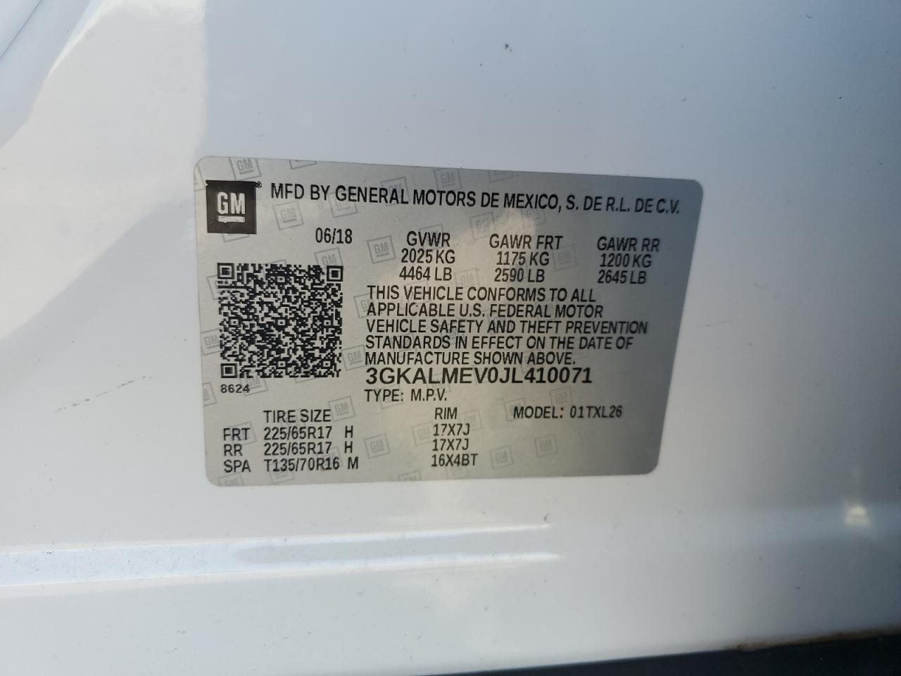 2018 GMC Terrain Sle VIN: 3GKALMEV0JL410071 Lot: 71297945