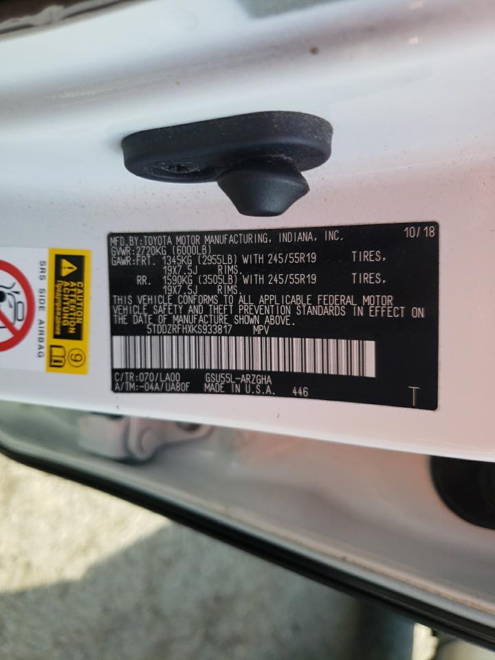 2019 Toyota Highlander Limited VIN: 5TDDZRFHXKS933817 Lot: 81041395