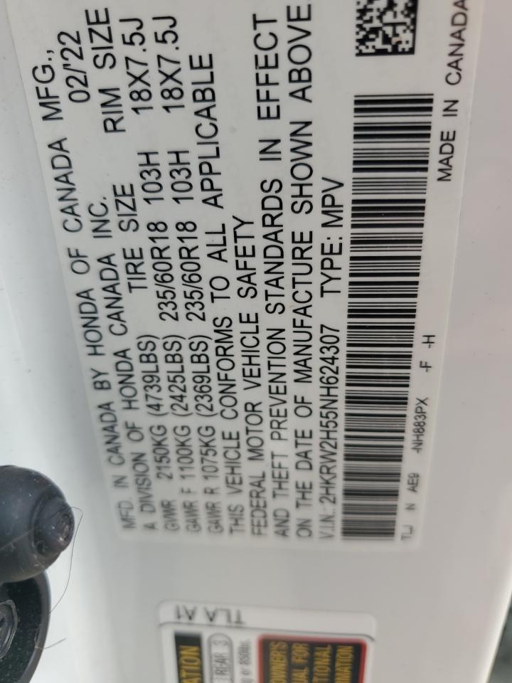 2022 Honda Cr-V Ex VIN: 2HKRW2H55NH624307 Lot: 84557335