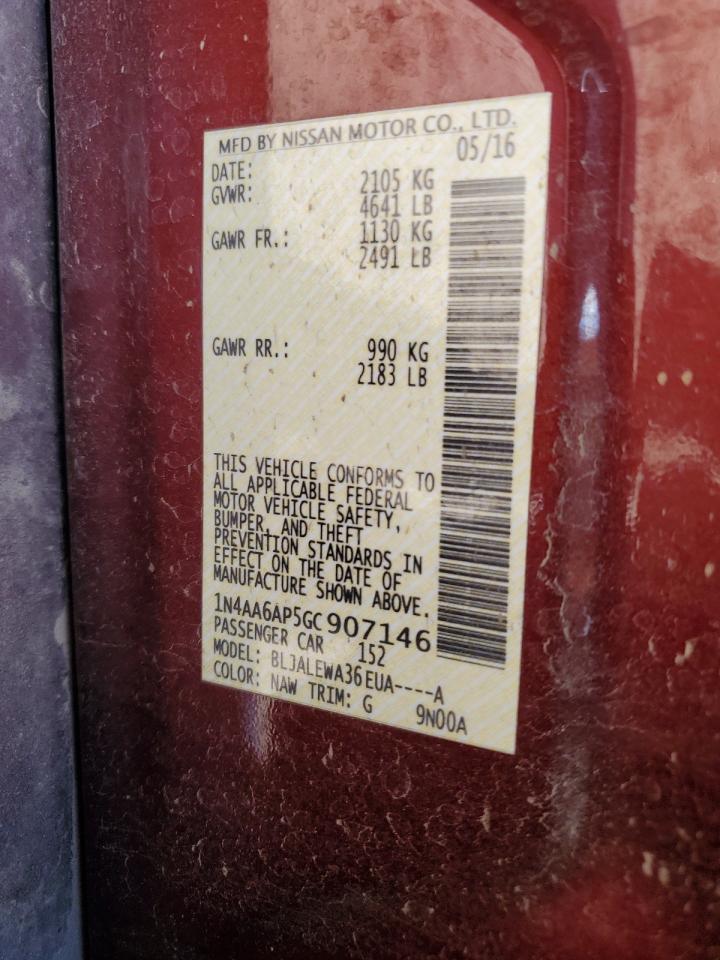 2016 Nissan Maxima 3.5S VIN: 1N4AA6AP5GC907146 Lot: 80099405