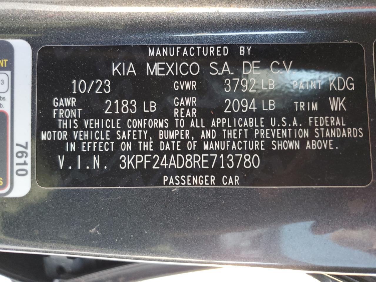 2024 Kia Forte Lx VIN: 3KPF24AD8RE713780 Lot: 80958215