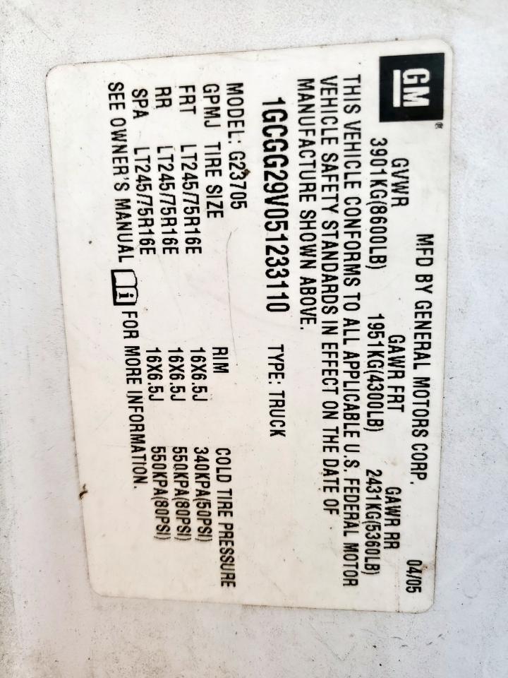 2005 Chevrolet Express G2500 VIN: 1GCGG29V051233110 Lot: 84459285