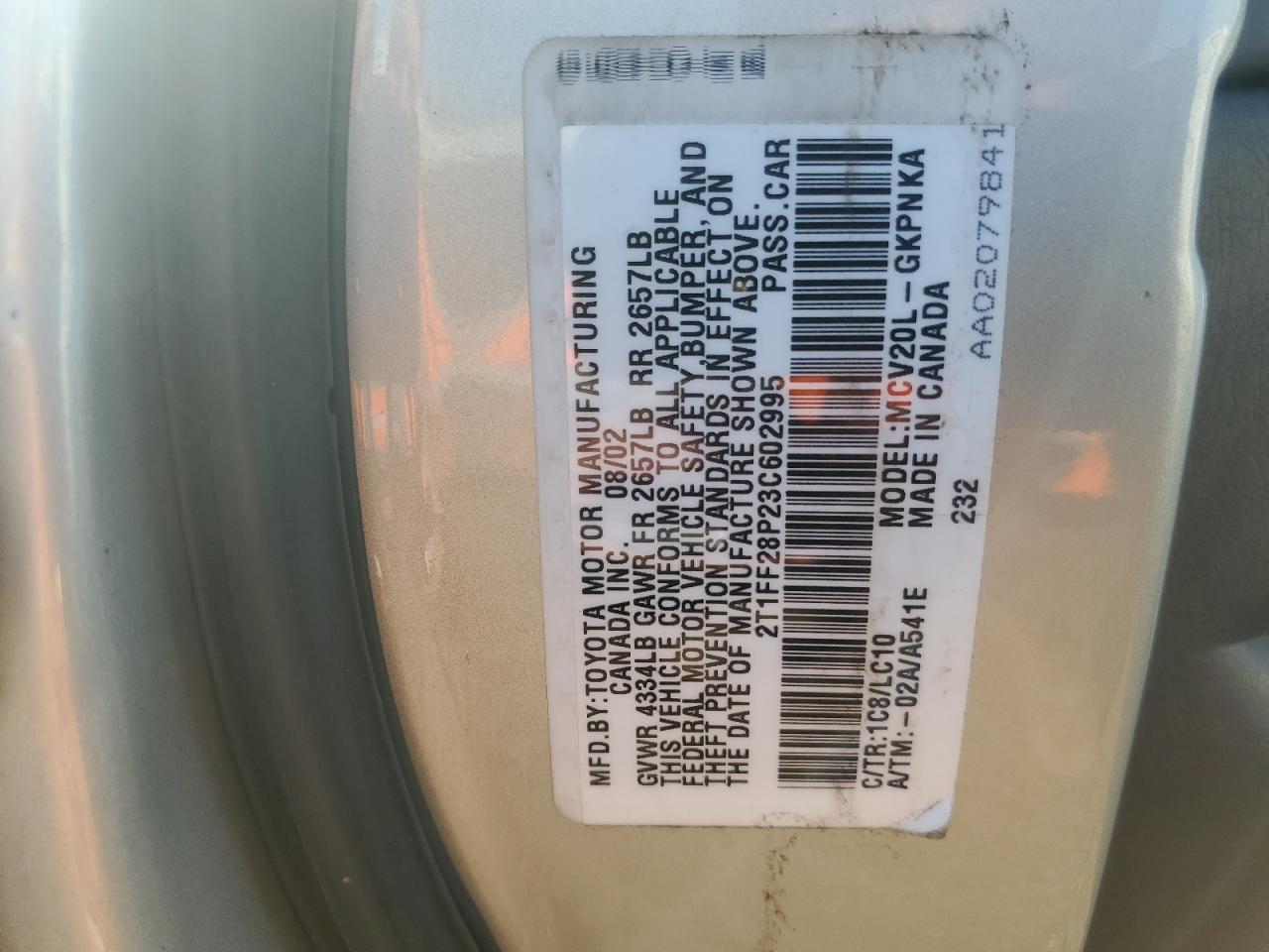 2003 Toyota Camry Solara Se VIN: 2T1FF28P23C602995 Lot: 84364675