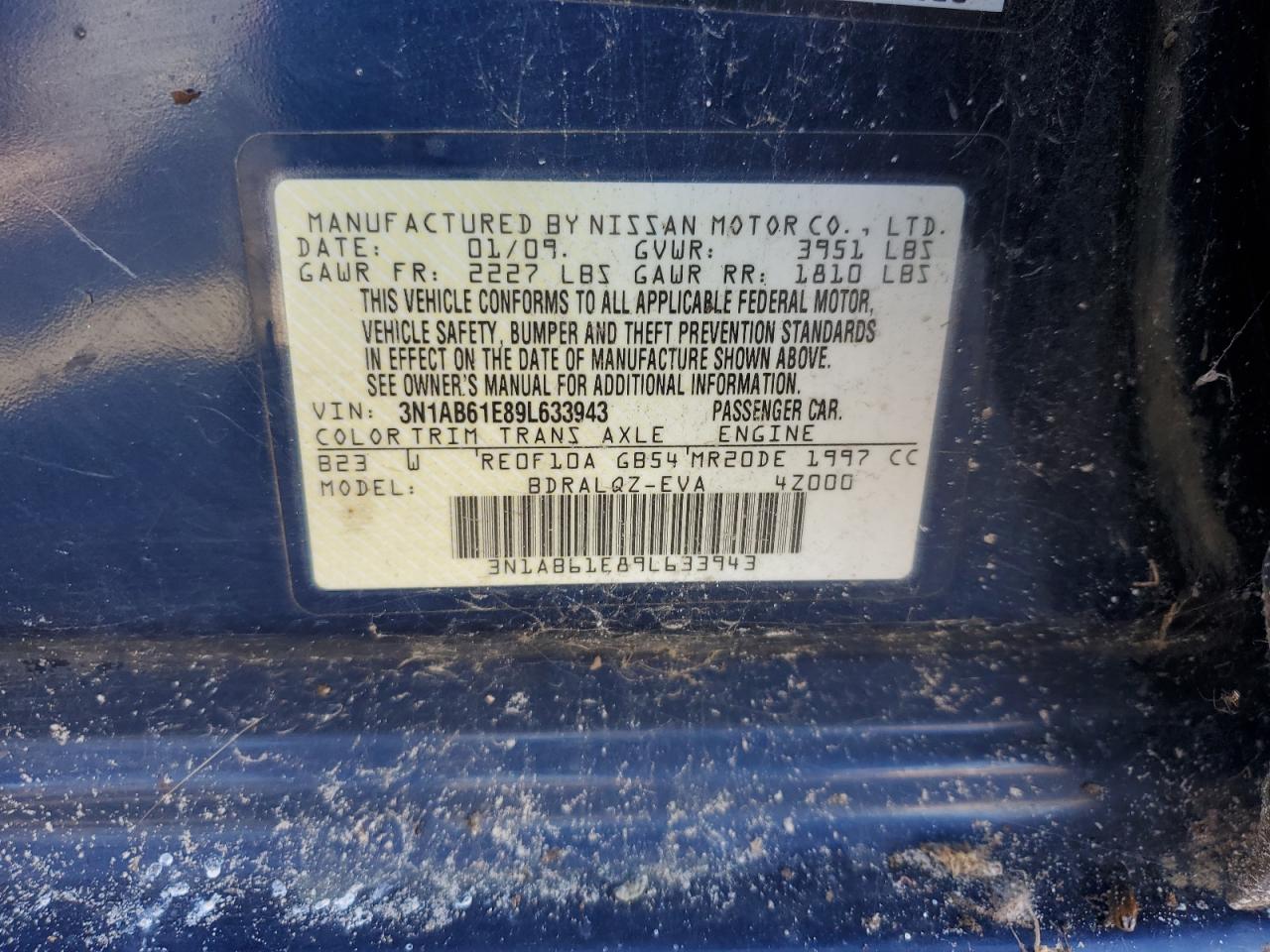 2009 Nissan Sentra 2.0 VIN: 3N1AB61E89L633943 Lot: 70828565