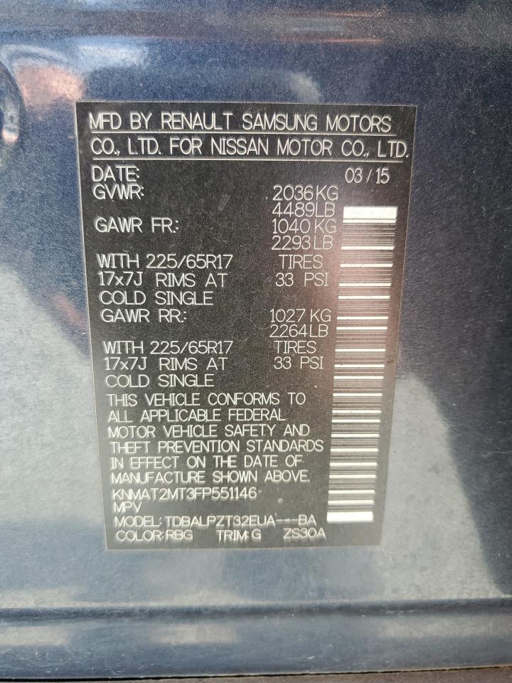 2015 Nissan Rogue S VIN: KNMAT2MT3FP551146 Lot: 82066265