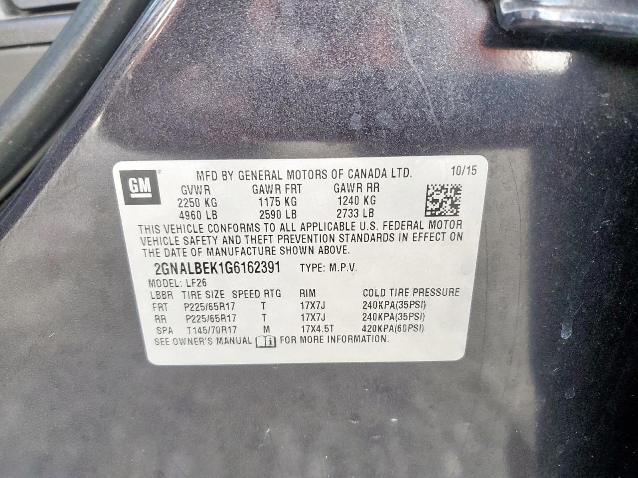 2016 Chevrolet Equinox Ls VIN: 2GNALBEK1G6162391 Lot: 82114105