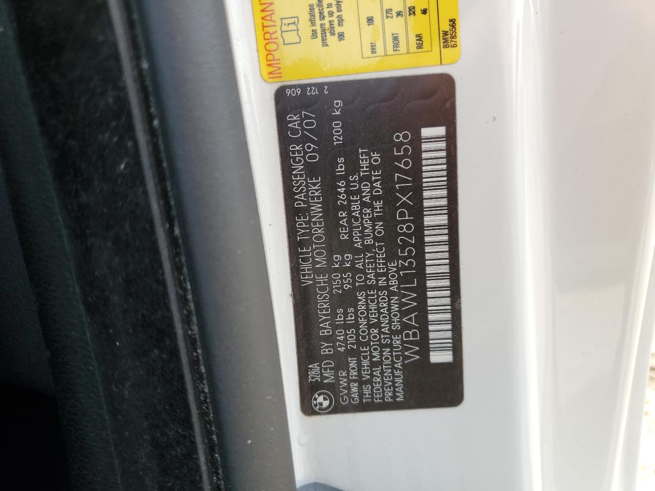 2008 BMW 328 I VIN: WBAWL13528PX17658 Lot: 80653865