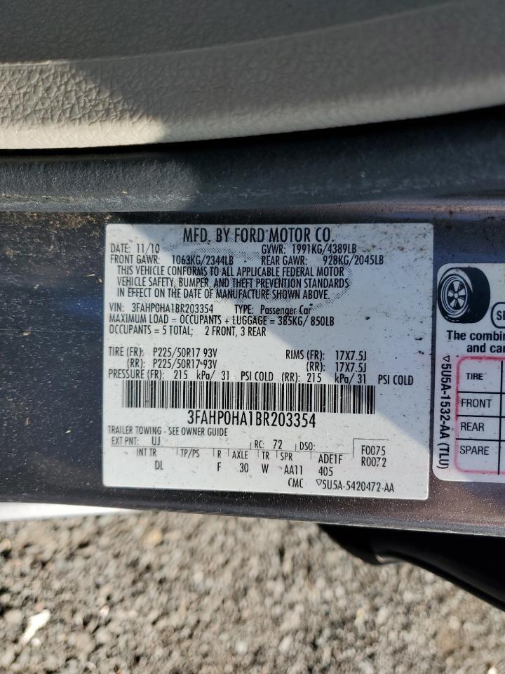 2011 Ford Fusion Se VIN: 3FAHP0HA1BR203354 Lot: 71752825