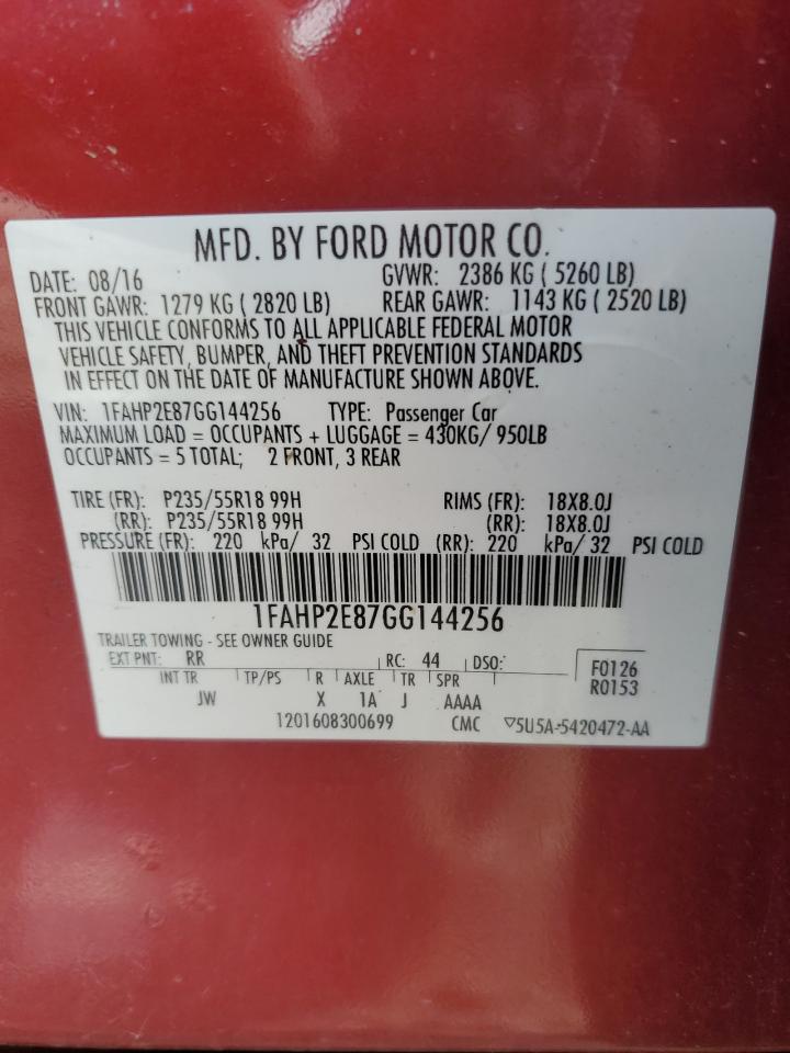 2016 Ford Taurus Sel VIN: 1FAHP2E87GG144256 Lot: 84589925