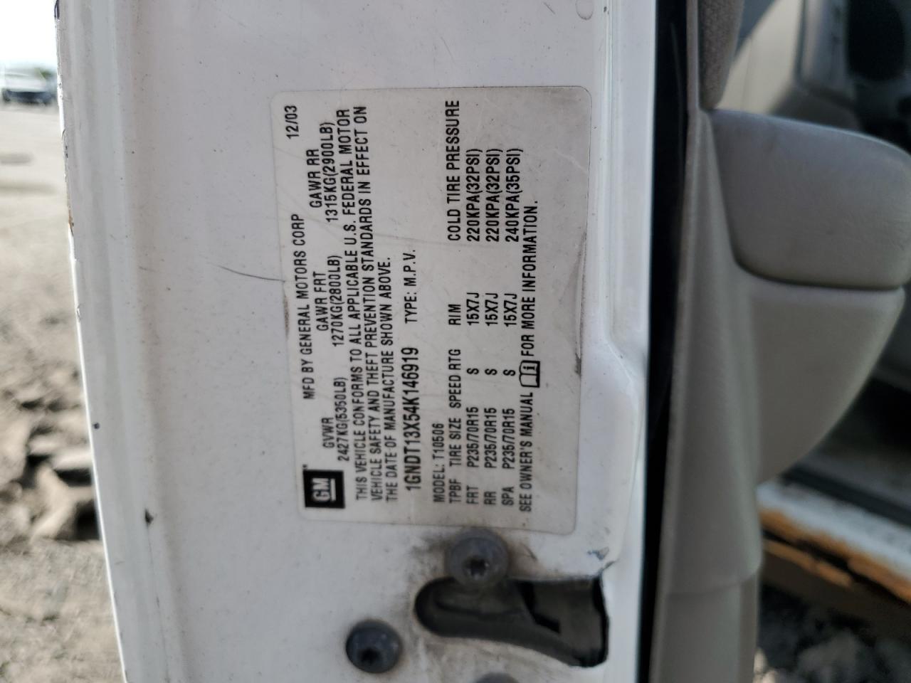 2004 Chevrolet Blazer VIN: 1GNDT13X54K146919 Lot: 71603905