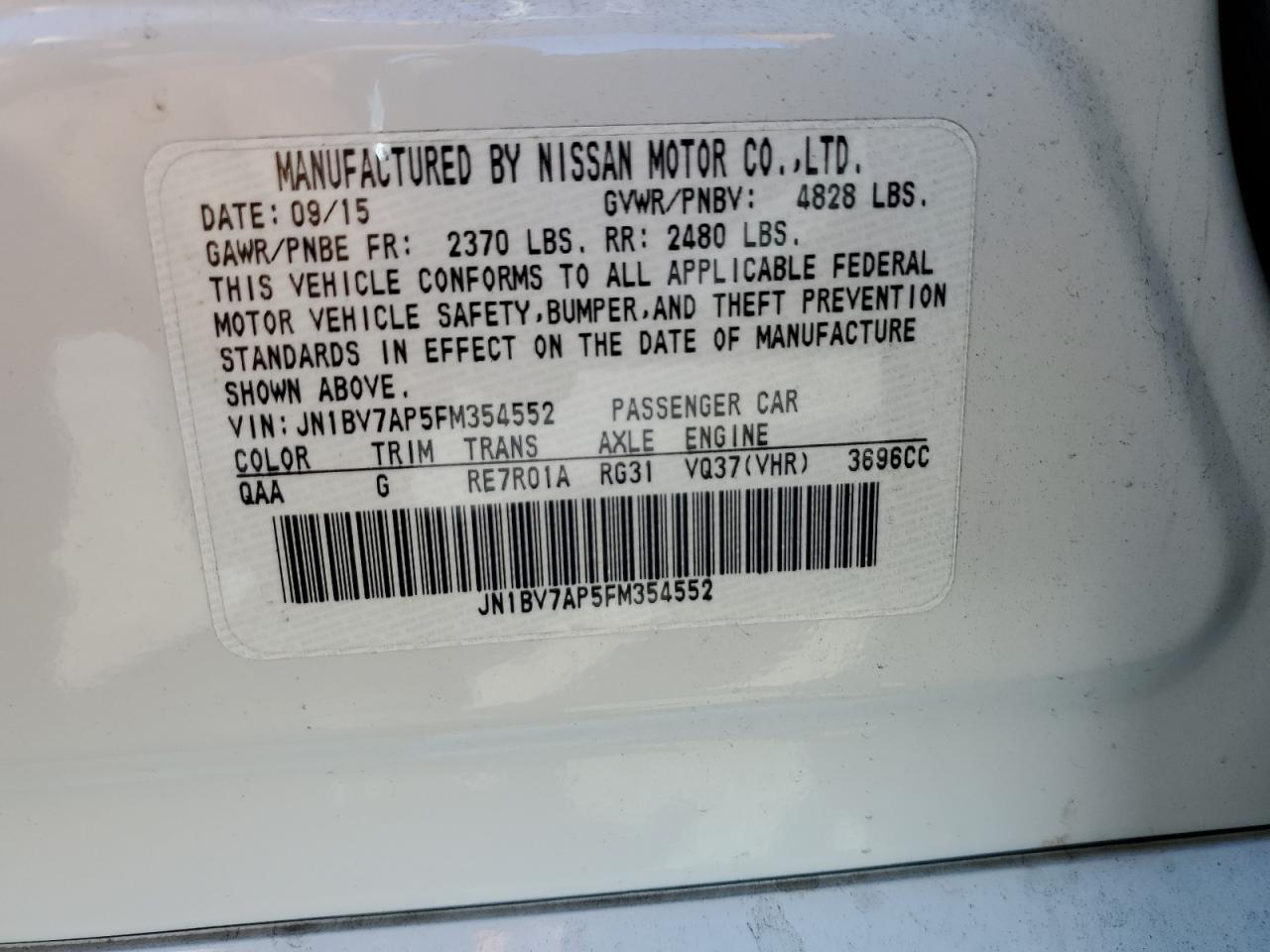 2015 Infiniti Q50 Base VIN: JN1BV7AP5FM354552 Lot: 81669255