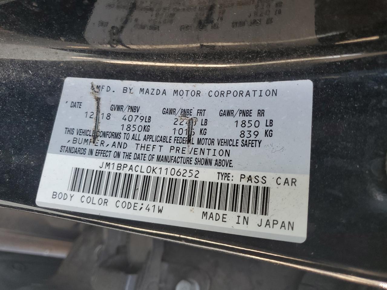 2019 Mazda 3 Preferred Plus VIN: JM1BPACL0K1106252 Lot: 81452255
