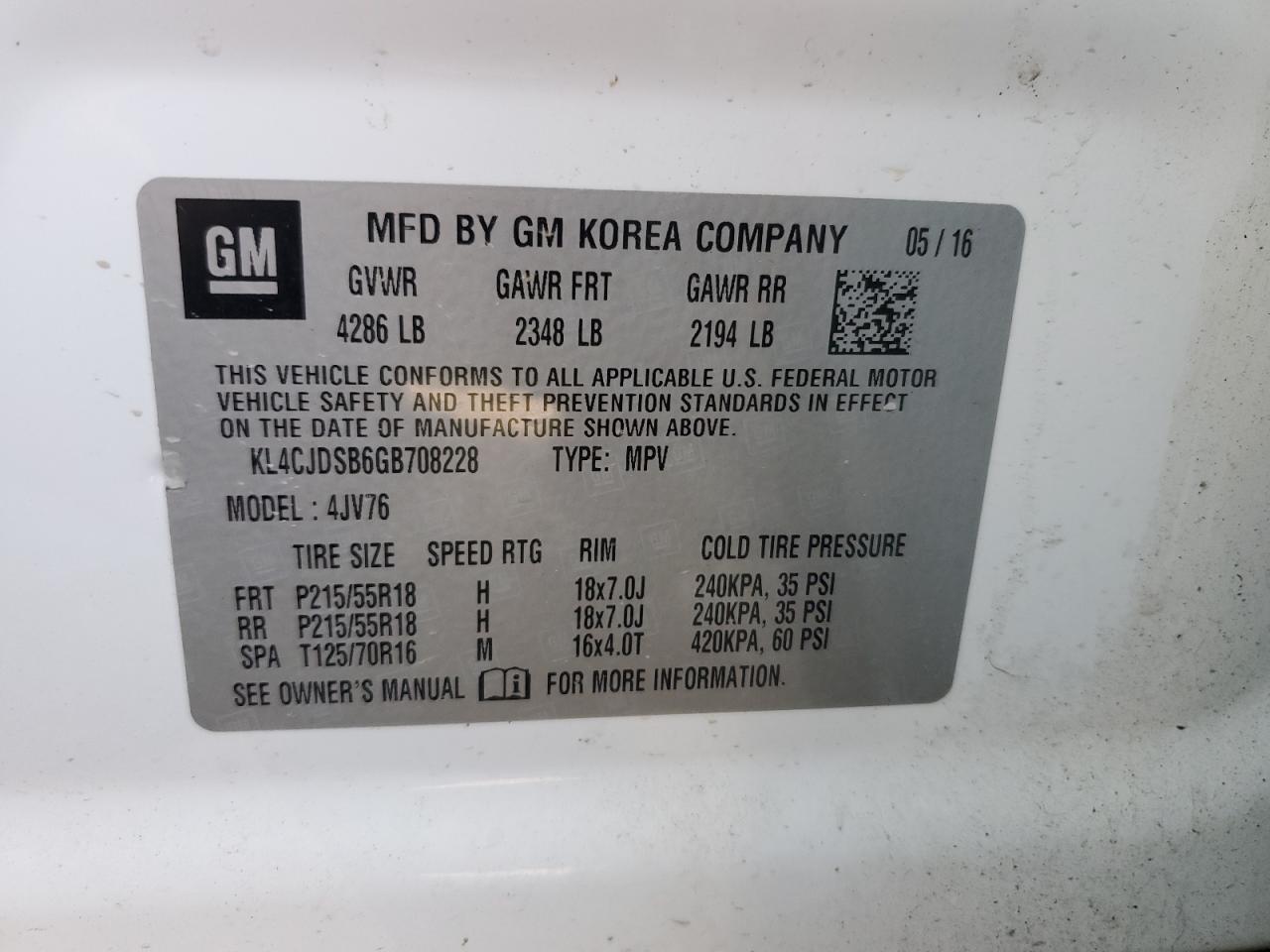 2016 Buick Encore Premium VIN: KL4CJDSB6GB708228 Lot: 70783025