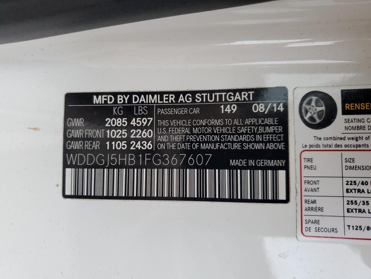 2015 Mercedes-Benz C 350 VIN: WDDGJ5HB1FG367607 Lot: 80357035