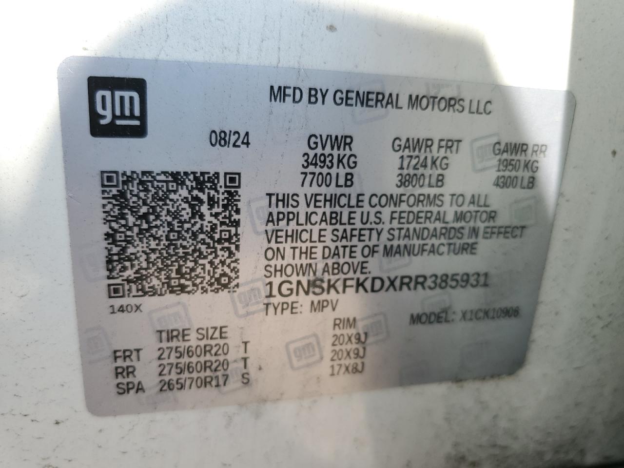 2024 Chevrolet Suburban K1500 Premier VIN: 1GNSKFKDXRR385931 Lot: 71492675