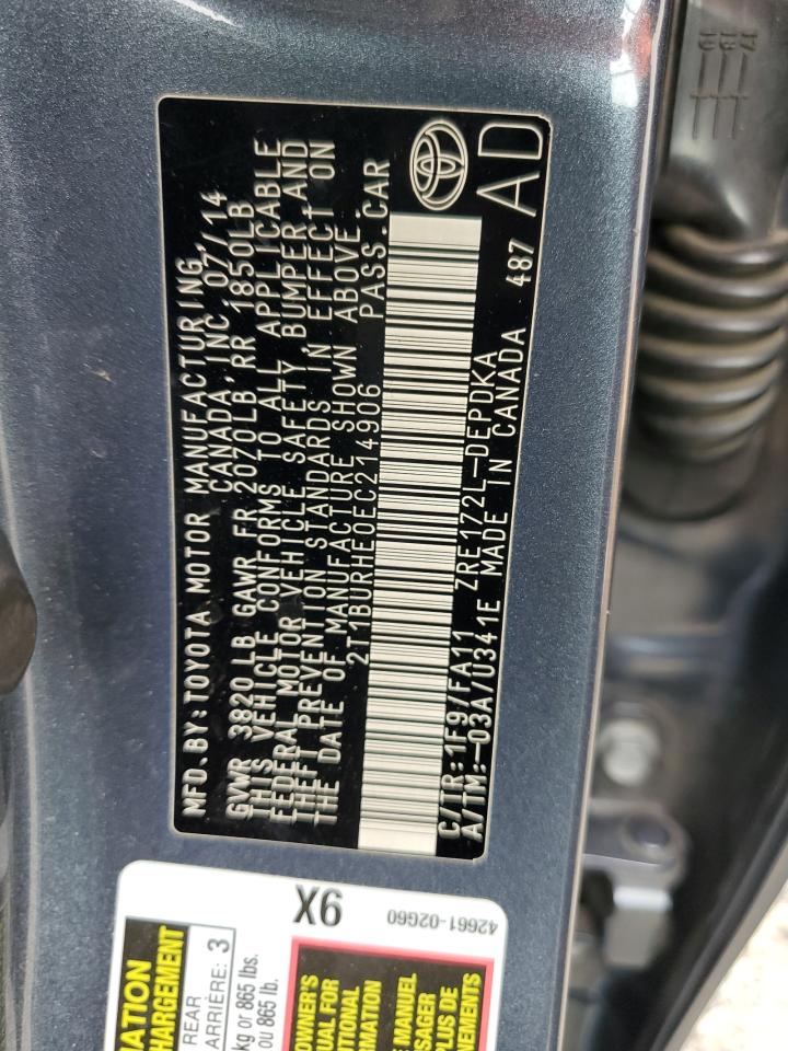 2014 Toyota Corolla L VIN: 2T1BURHE0EC214906 Lot: 81245435