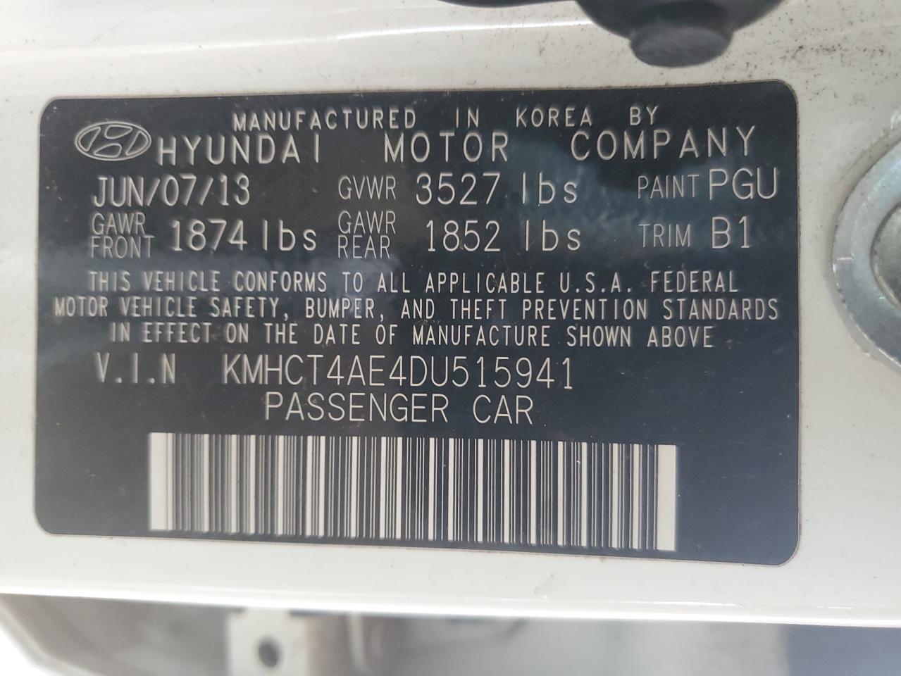 2013 Hyundai Accent Gls VIN: KMHCT4AE4DU515941 Lot: 81888405