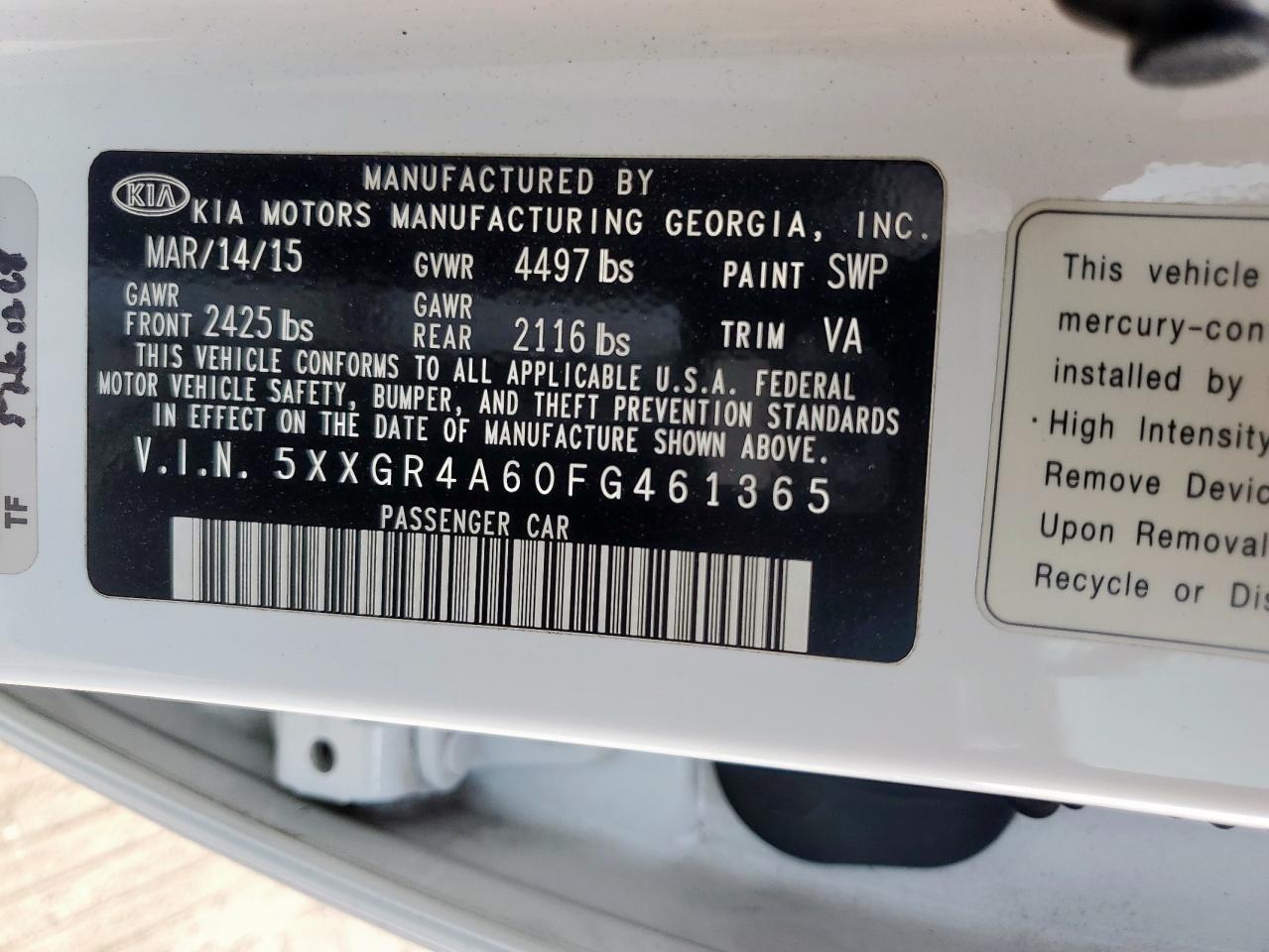 2015 Kia Optima Sx VIN: 5XXGR4A60FG461365 Lot: 81283445