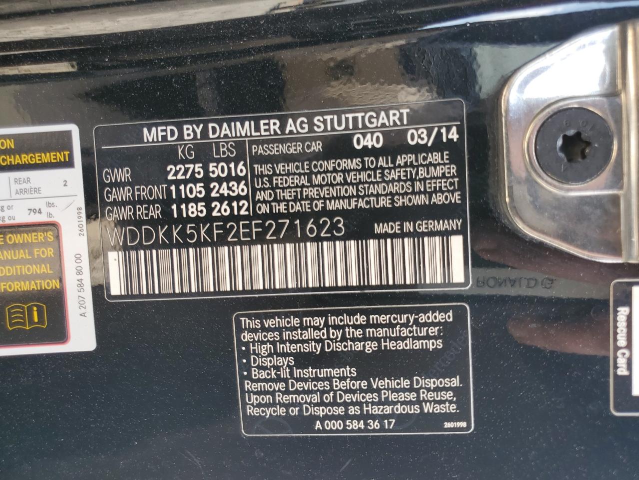 2014 Mercedes-Benz E 350 VIN: WDDKK5KF2EF271623 Lot: 71154485