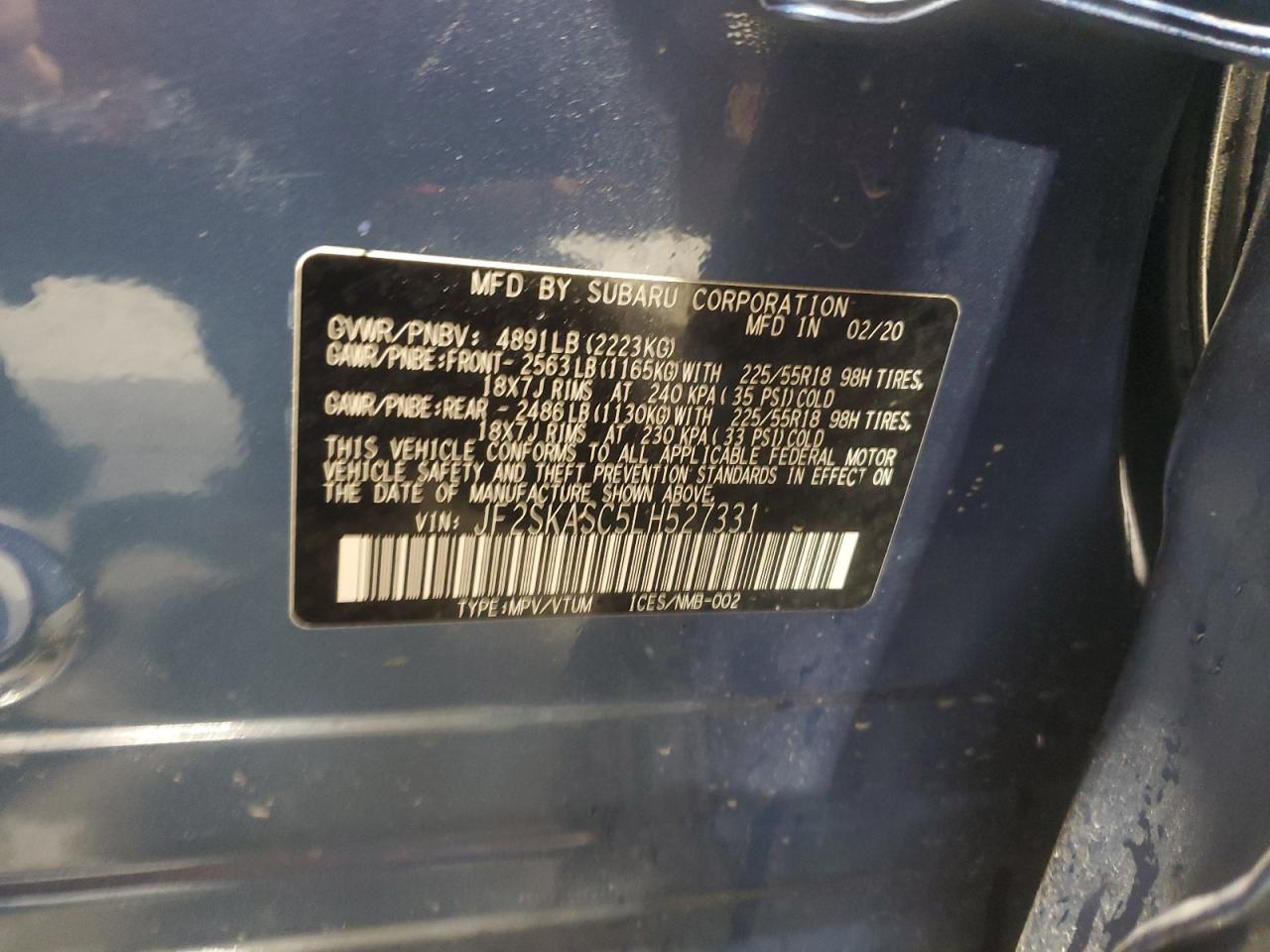 2020 Subaru Forester Limited VIN: JF2SKASC5LH527331 Lot: 81643605