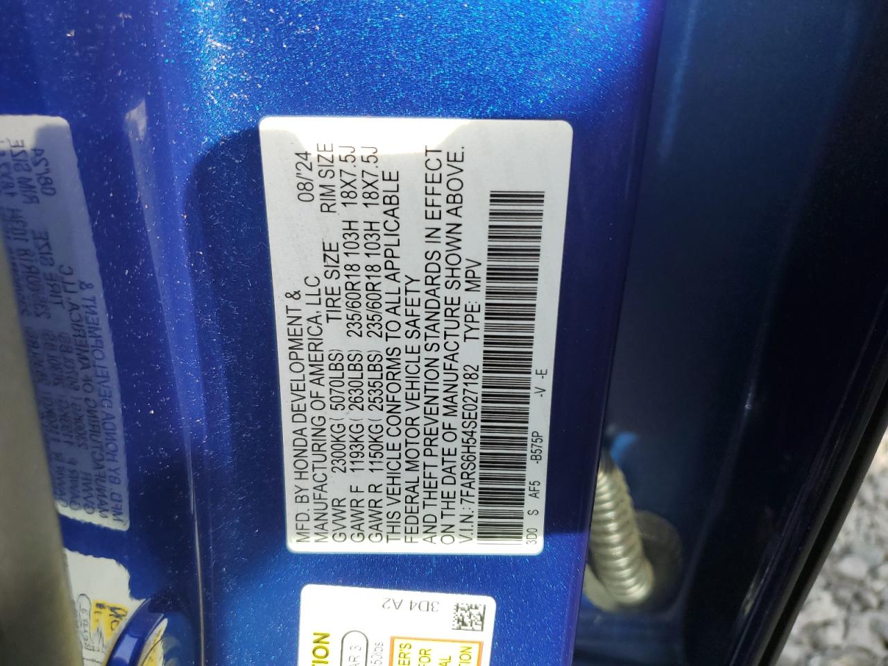 2025 Honda Cr-V Sport VIN: 7FARS6H54SE027182 Lot: 82083055