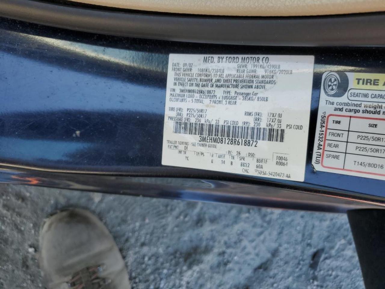 2008 Mercury Milan Premier VIN: 3MEHM08128R618872 Lot: 70641445