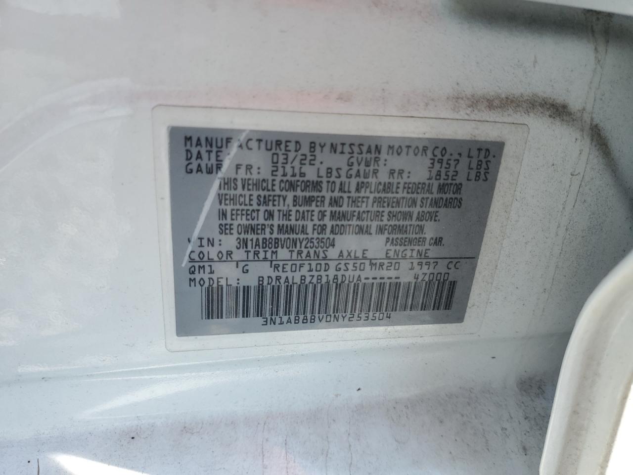 2022 Nissan Sentra S VIN: 3N1AB8BV0NY253504 Lot: 87362125