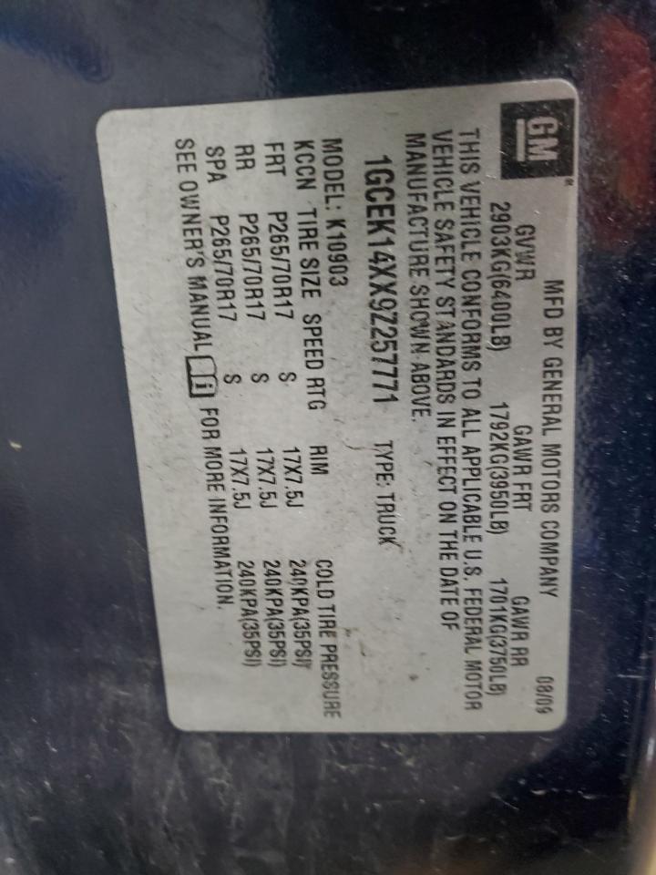 2009 Chevrolet Silverado K1500 VIN: 1GCEK14XX9Z257771 Lot: 81156005