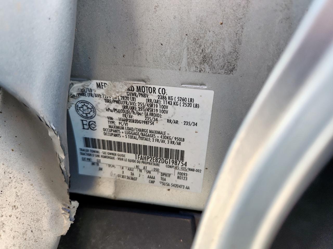 2013 Ford Taurus Sel VIN: 1FAHP2E82DG198754 Lot: 83842475