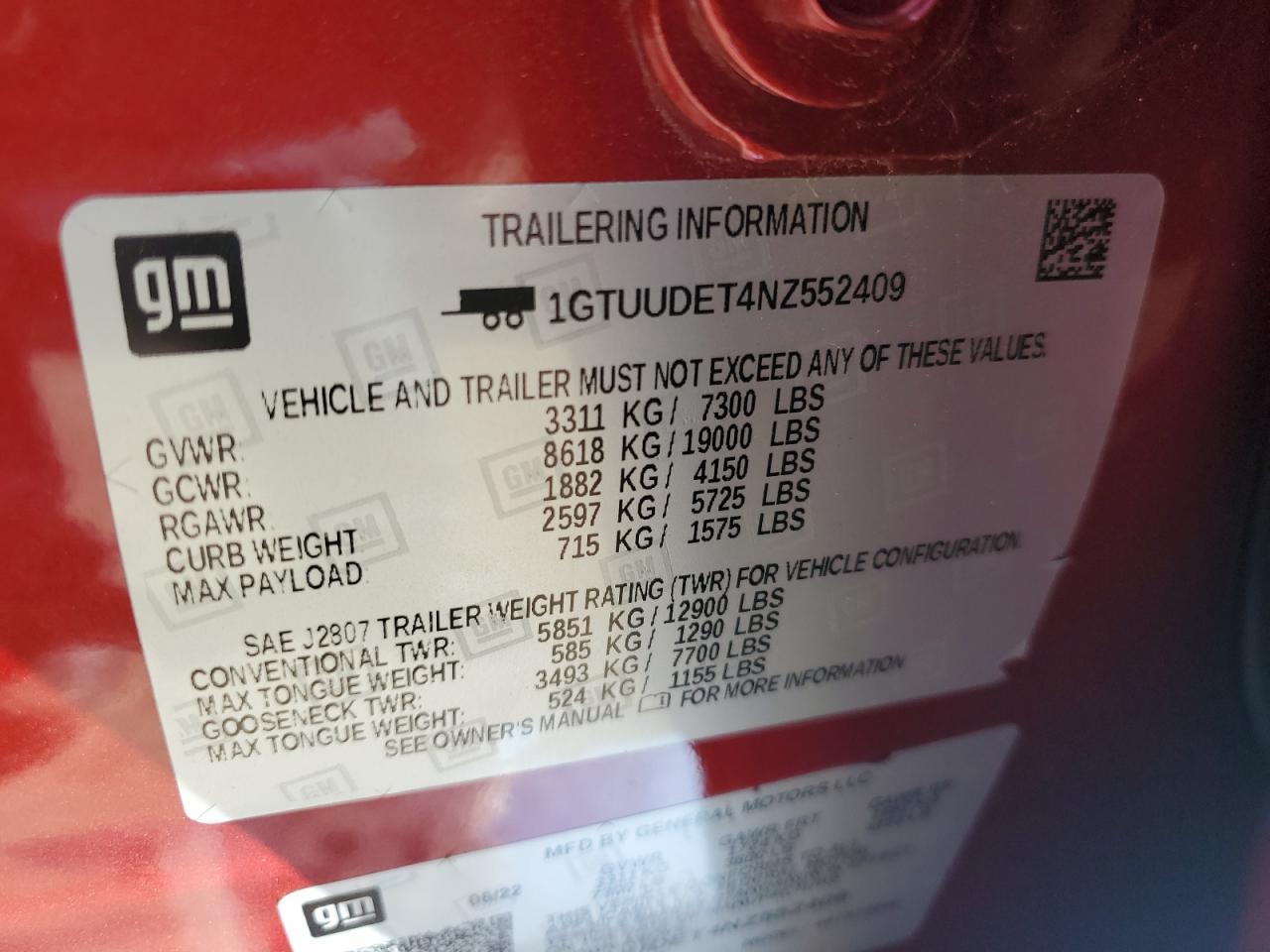 2022 GMC Sierra K1500 Slt VIN: 1GTUUDET4NZ552409 Lot: 71390825