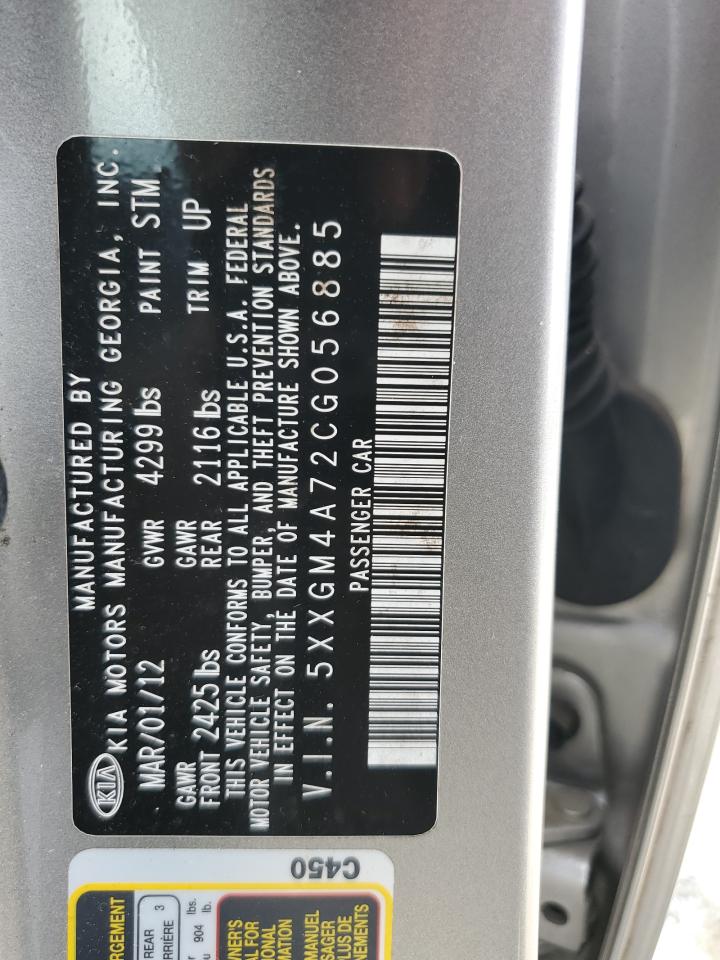 2012 Kia Optima Lx VIN: 5XXGM4A72CG056885 Lot: 81572385