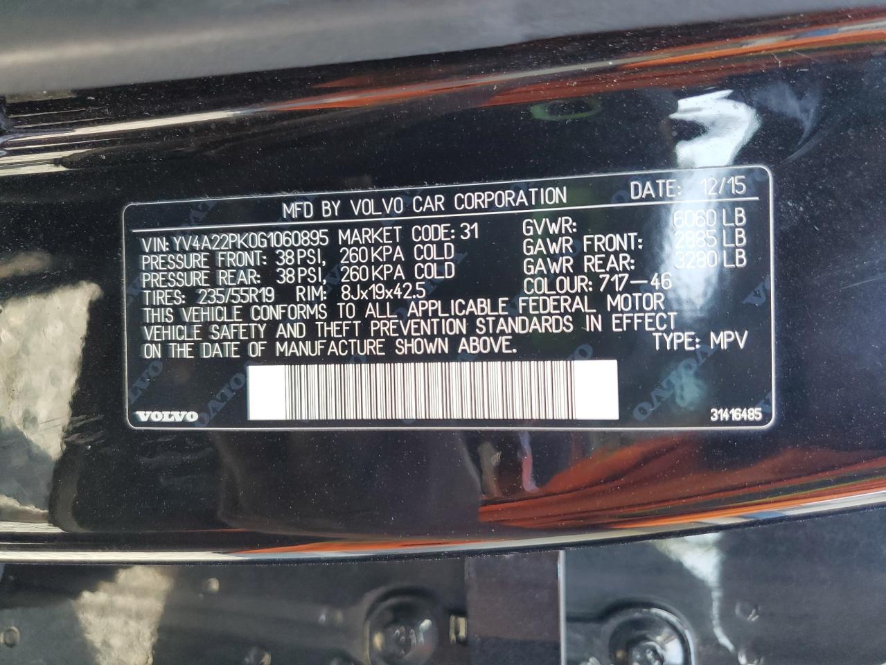 2016 Volvo Xc90 T6 VIN: YV4A22PK0G1060895 Lot: 81759985