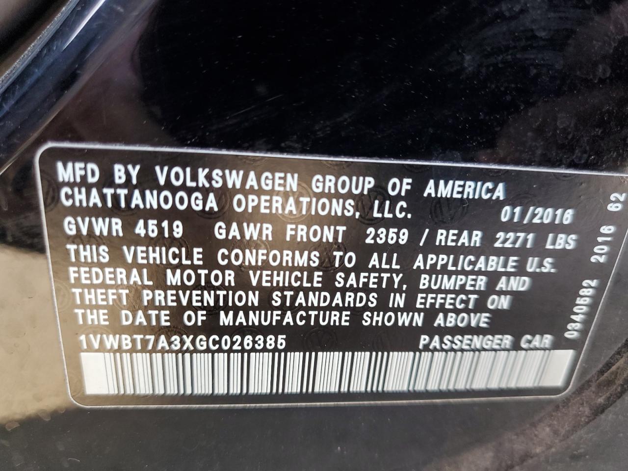 2016 Volkswagen Passat Se VIN: 1VWBT7A3XGC026385 Lot: 81763305