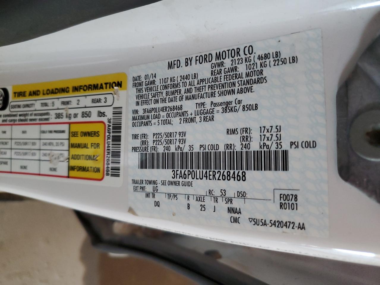 2014 Ford Fusion Se Hybrid VIN: 3FA6P0LU4ER268468 Lot: 84261025