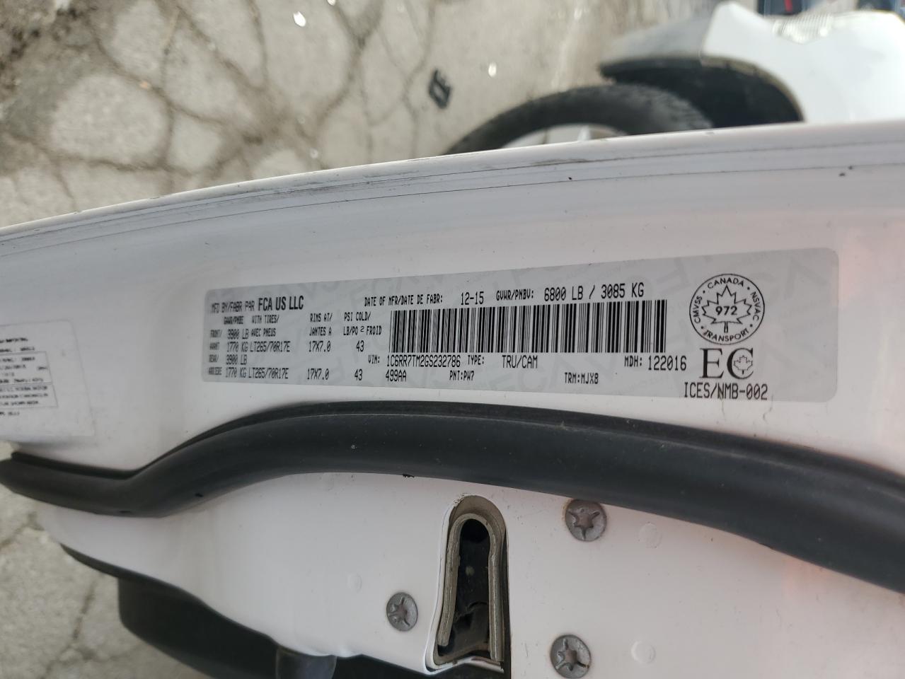 2016 Ram 1500 Slt VIN: 1C6RR7TM2GS232786 Lot: 80962245