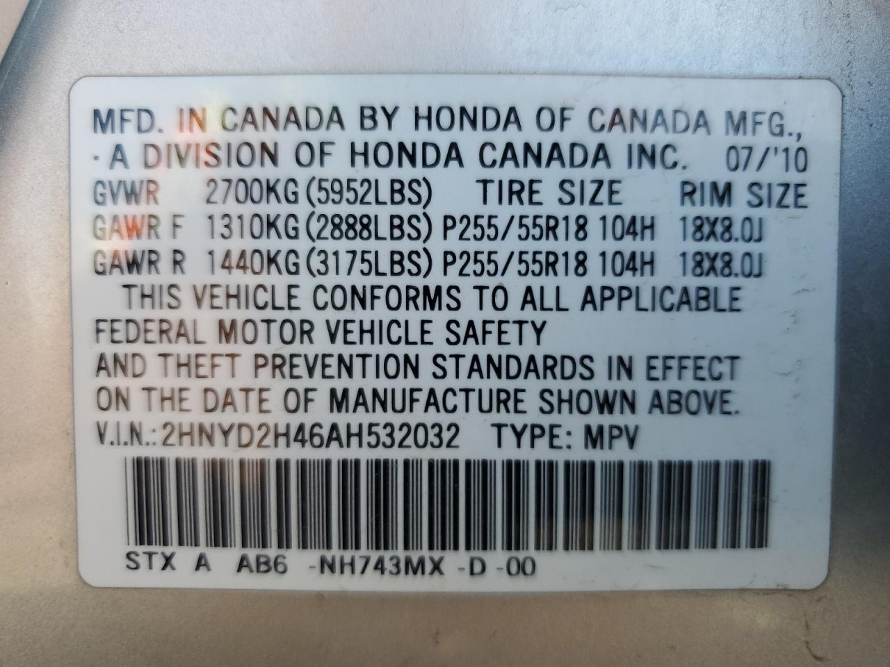 2010 Acura Mdx Technology VIN: 2HNYD2H46AH532032 Lot: 81937075