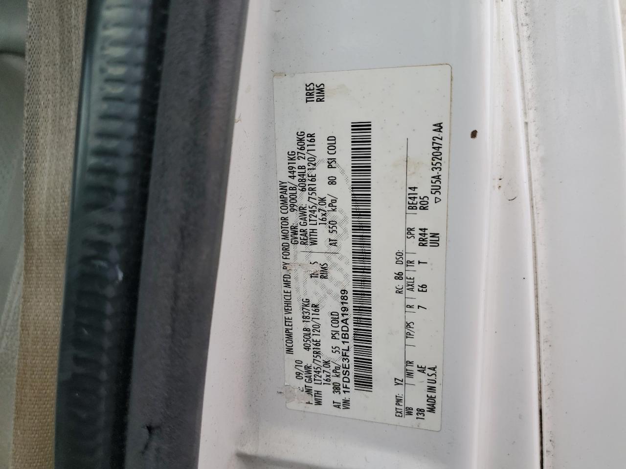 2011 Ford Econoline E350 Super Duty Cutaway Van VIN: 1FDSE3FL1BDA19189 Lot: 80318625