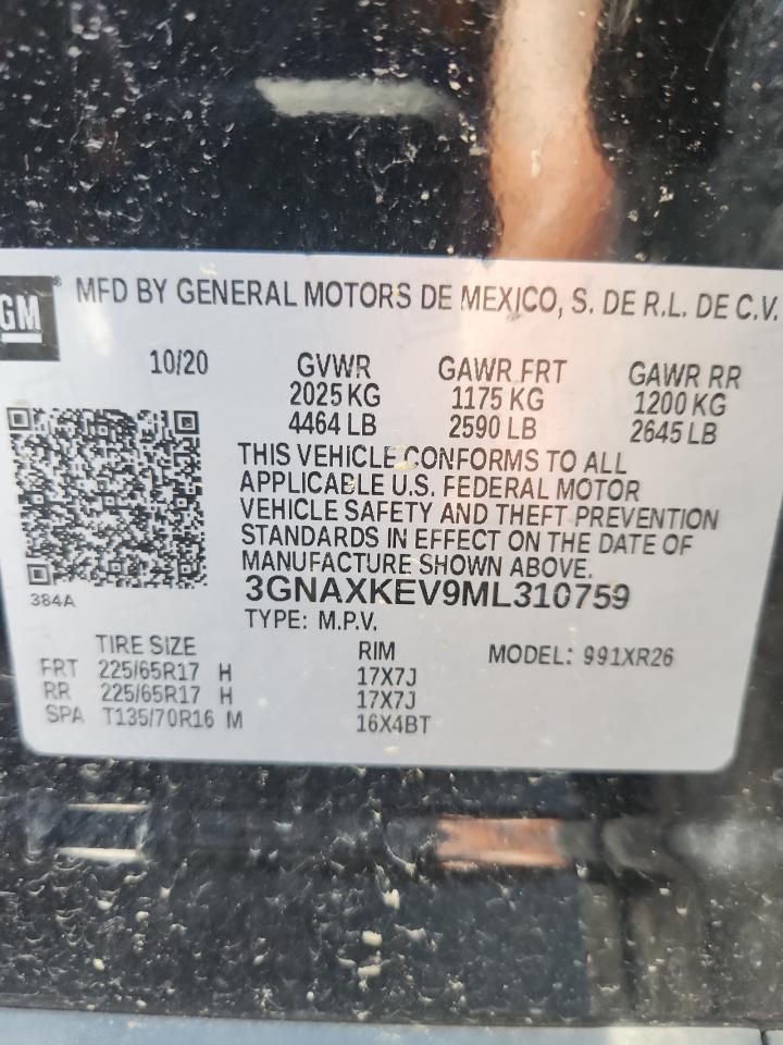 2021 Chevrolet Equinox Lt VIN: 3GNAXKEV9ML310759 Lot: 83866205