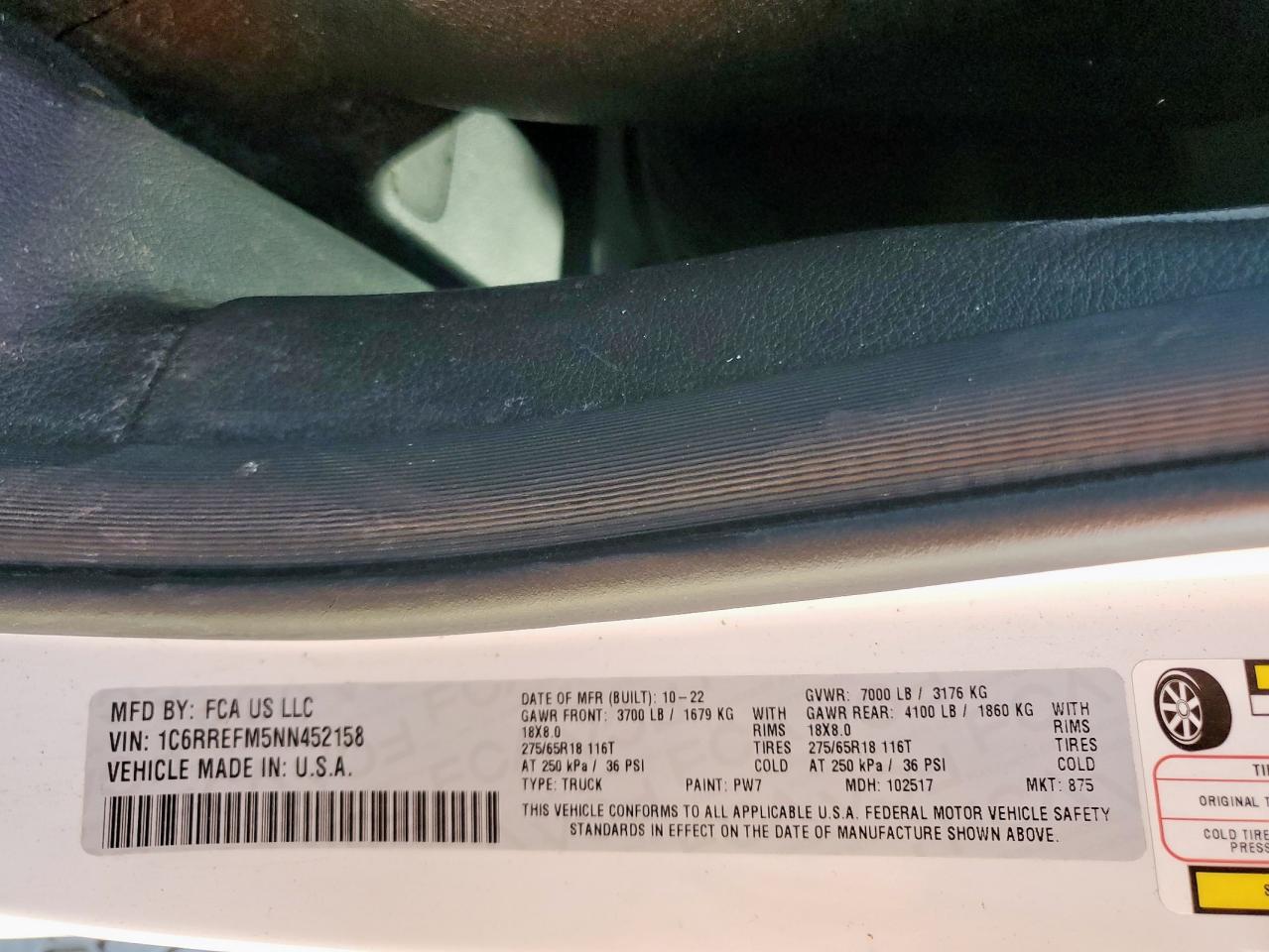 2022 Ram 1500 Big Horn/Lone Star VIN: 1C6RREFM5NN452158 Lot: 81586745