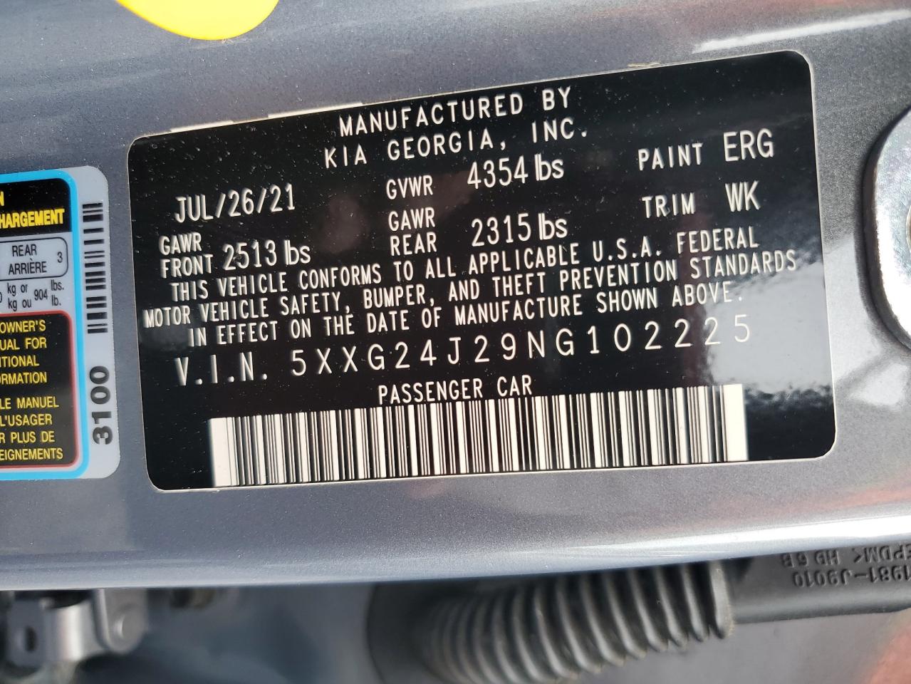 2022 Kia K5 Lx VIN: 5XXG24J29NG102225 Lot: 80824635