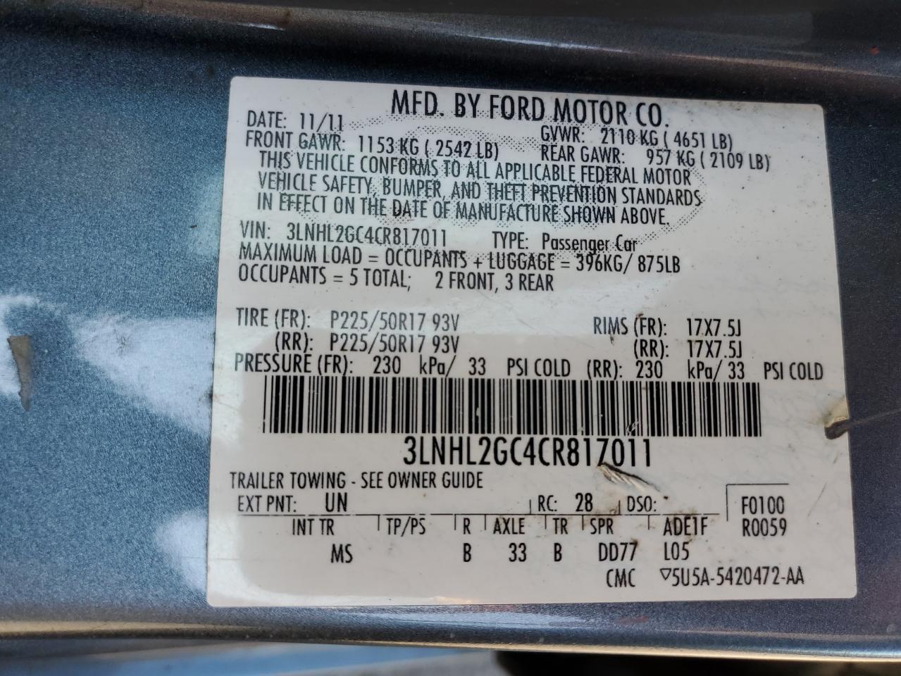 2012 Lincoln Mkz VIN: 3LNHL2GC4CR817011 Lot: 80024665