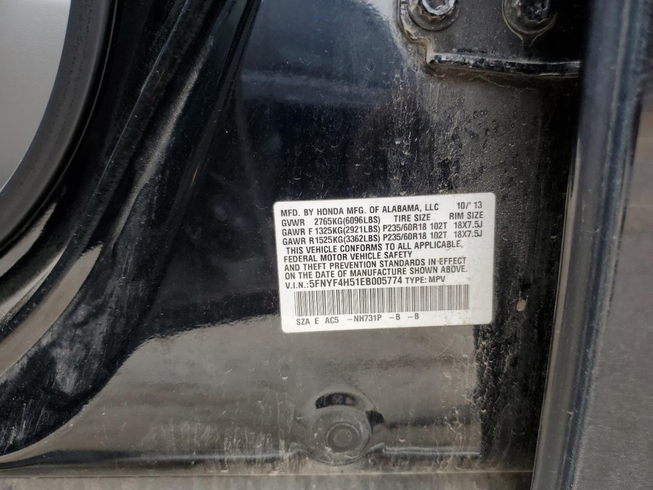 2014 Honda Pilot Exl VIN: 5FNYF4H51EB005774 Lot: 71208705