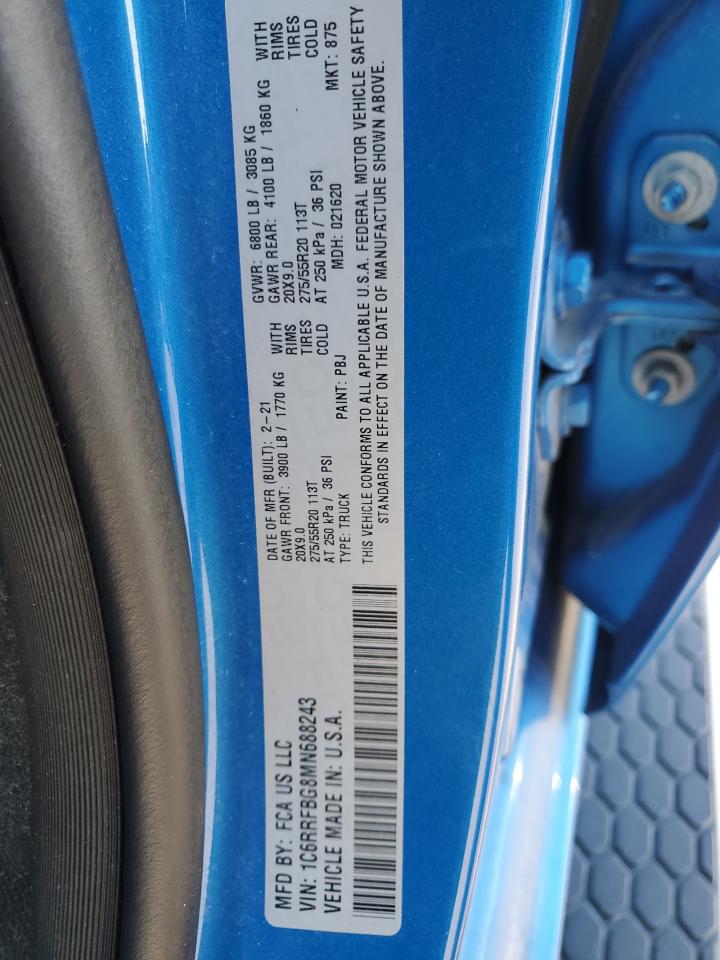 2021 Ram 1500 Big Horn/Lone Star VIN: 1C6RRFBG8MN688243 Lot: 71042355