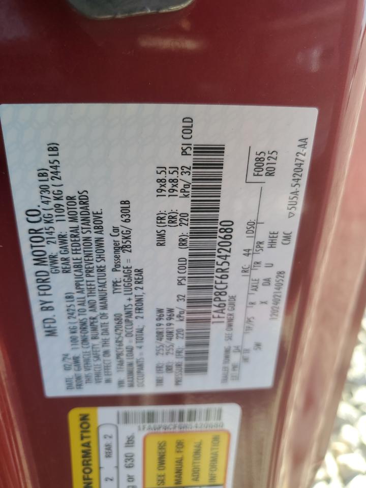 2024 Ford Mustang Gt VIN: 1FA6P8CF6R5420680 Lot: 84753185