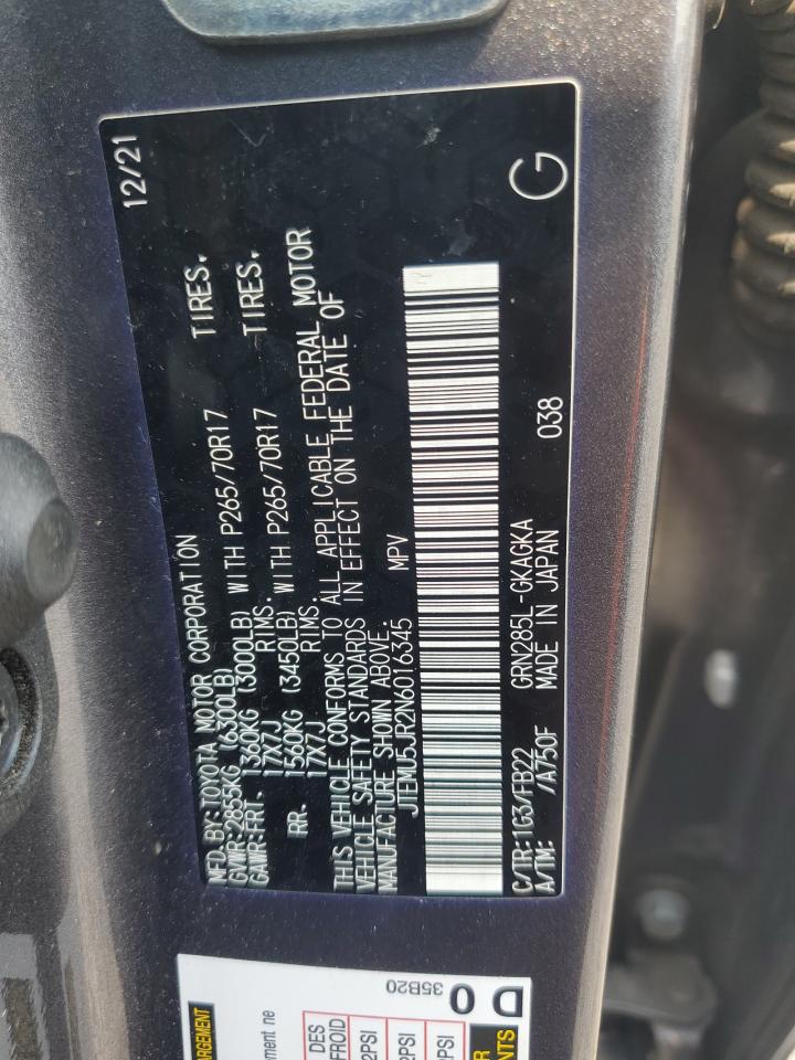 2022 Toyota 4Runner Sr5/Sr5 Premium VIN: JTEMU5JR2N6016345 Lot: 81292615